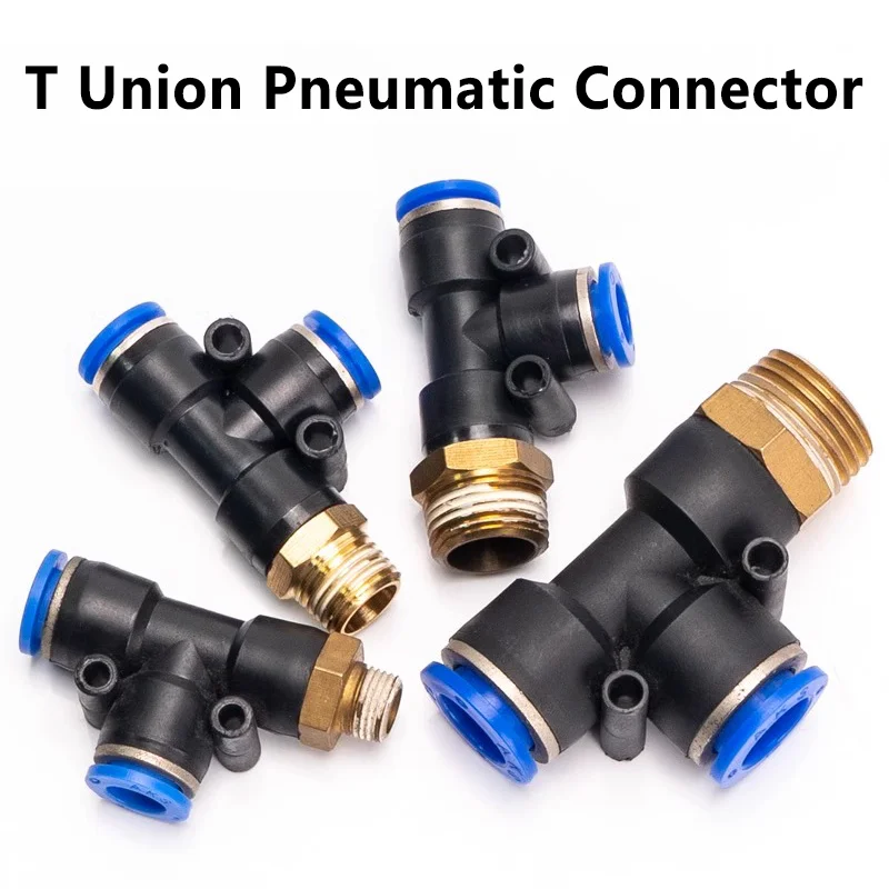 

PD4 6 8 10 12mm-(M5" 1/8" 1/4" 3/8" 1/2") Pneumatic T Union Connector Pneumatic Components Fittings Pneumatic