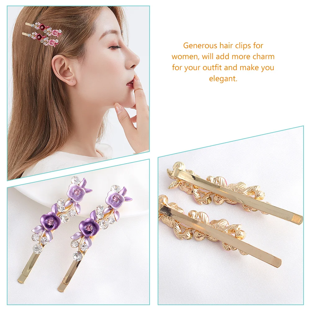 8 Pcs Rhinestone Hair Clips Elegant Vintage Floral Side Barrettes Decorative Women Hair Accessories Tight Clip Wedding