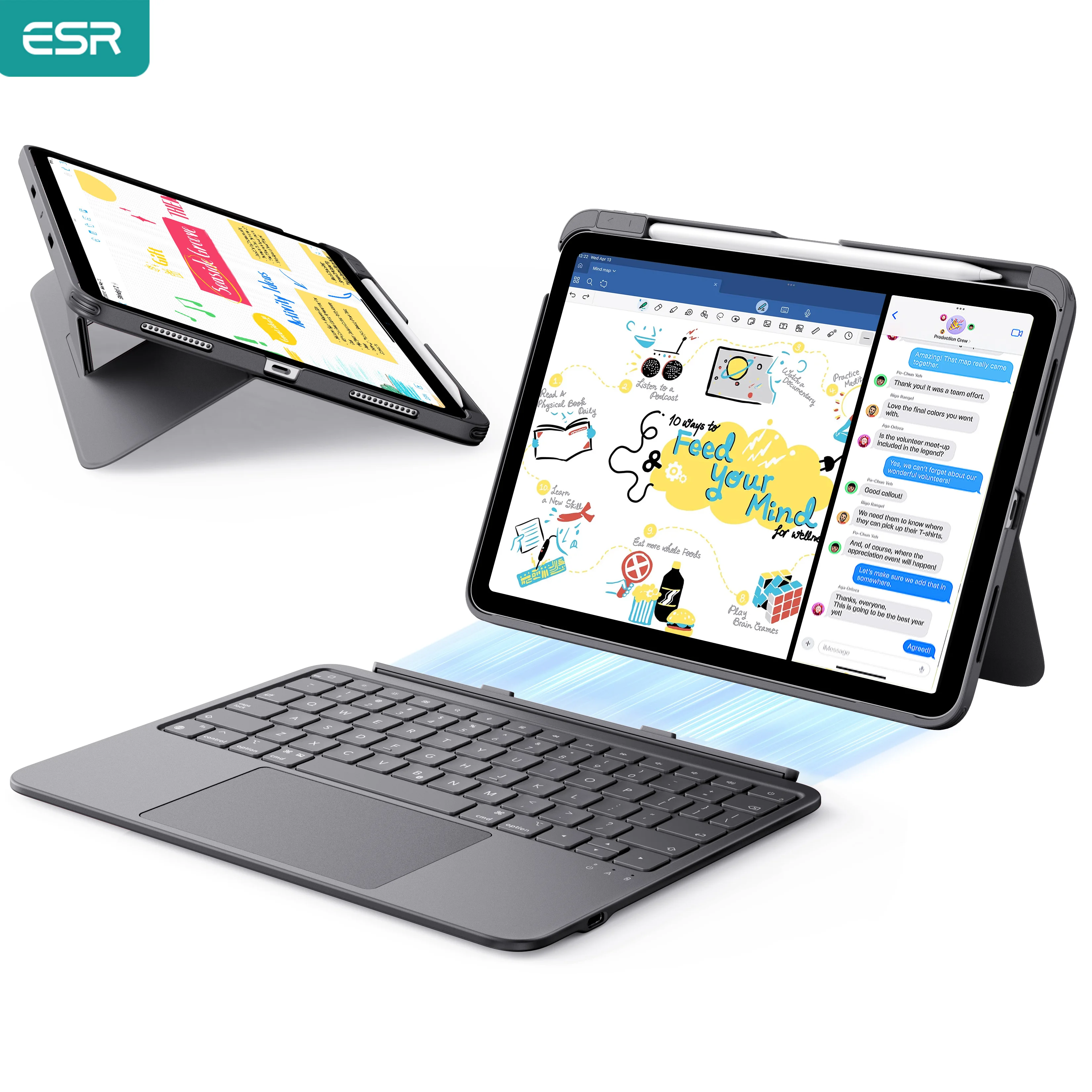 【1点限り‼️】ESR iPad キーボードケース ipad Air5 ケース ESR Rebound Magnetic Keyboard Case 360 iPad Air 13 M2