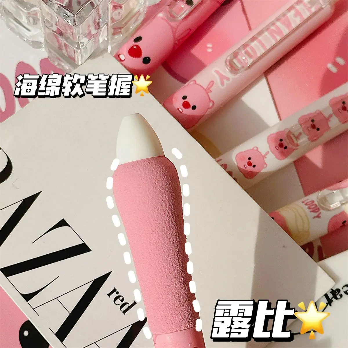 4-12pcs LOOPY Neutral Pen Sponge Chubby Pen Click Pen Cute Fun Gift Student Quick-Dry 0.5 Black Writing Brush Pen - view 4