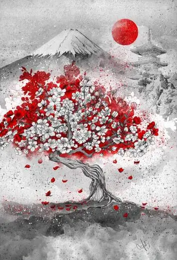 

Mount Fuji Cherry Tree Art Film Print Silk Poster Home Wall Decor 24x36inch