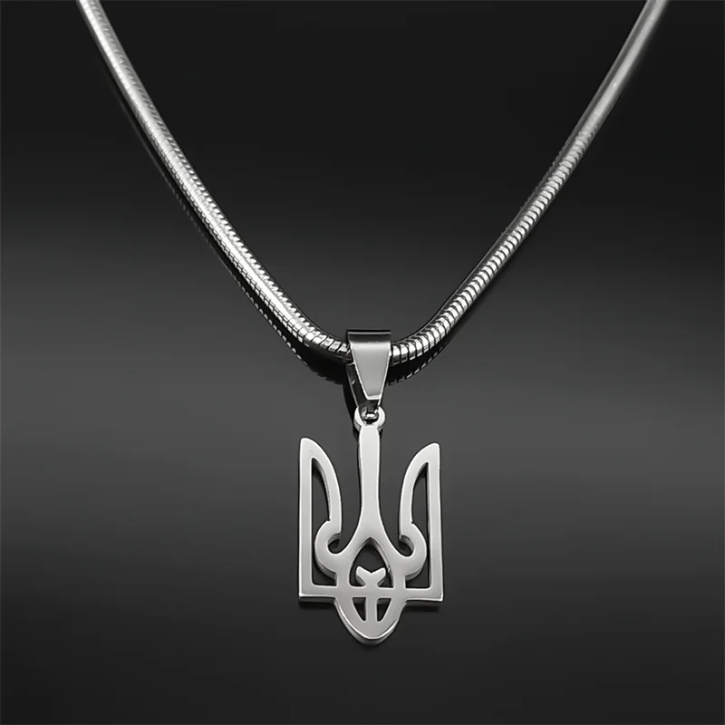 Fashion Ukraine Tryzub Trident Pendant Necklace for Women Men Stainless Steel Silver Color Magen National Emblem Choker Jewelry