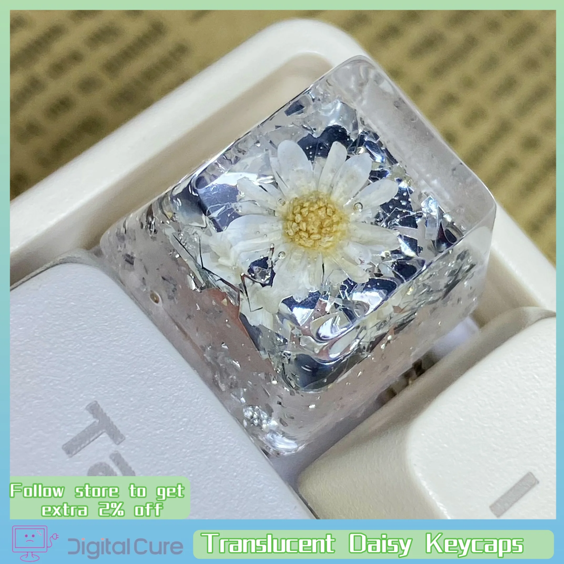 

Translucent Daisy Keycaps 1pcs Enter Key Space Key Handmade Personalized Mechanical Keyboard Keycaps Creative Decoration