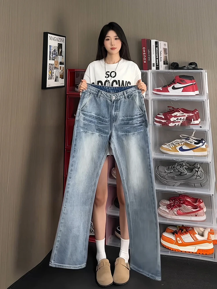 

Джинсы Waed Denim для мужчин и женщин: прямые брюки Cleanfit с расклешением, не обтягивающие, с американским узором Lightning Cra