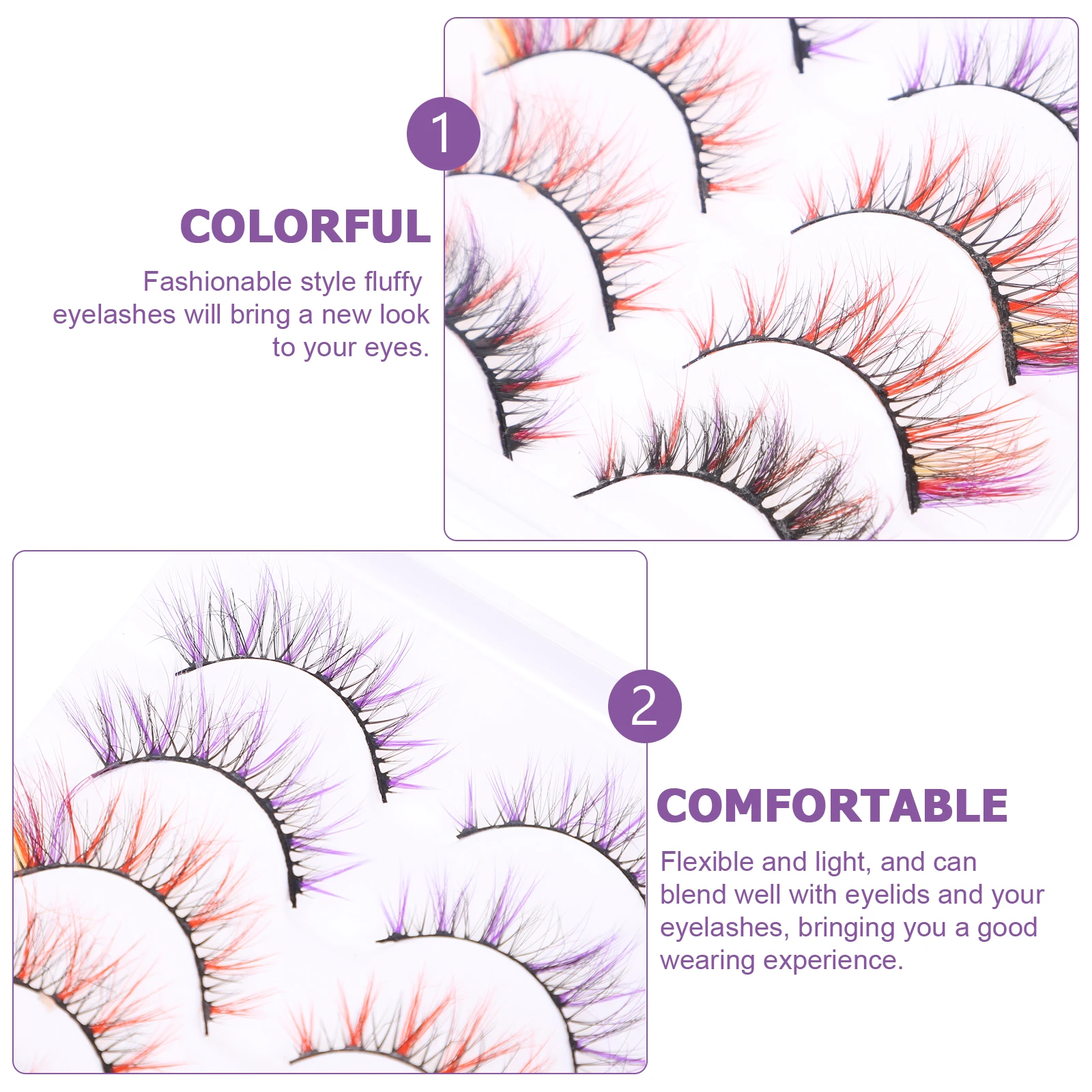 5Pairs Colored Eyelashes False Lashes Faux Cosplay Prom Halloween Party Festival Fake Colored Lashes for Women