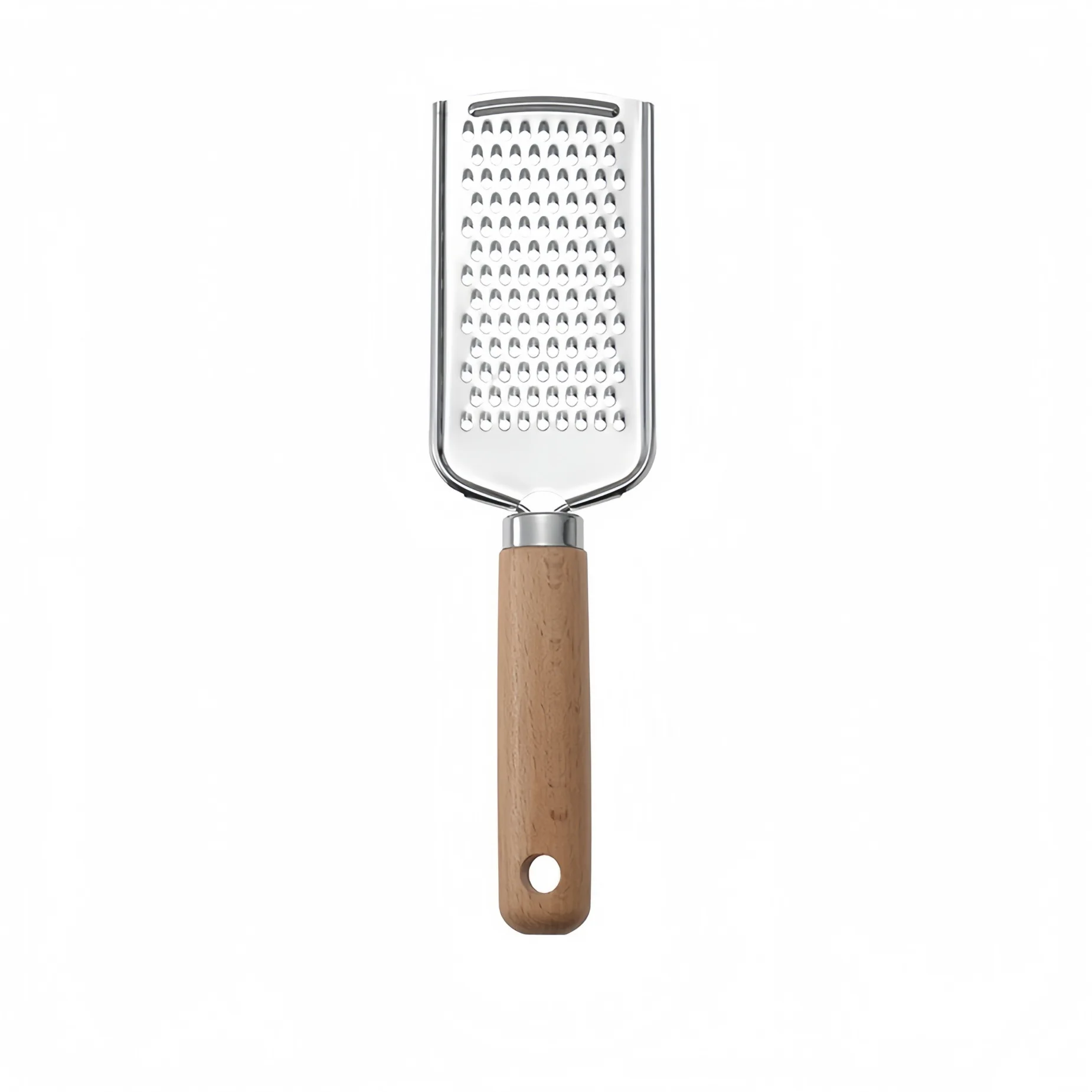 Stainless steel multi purpose grater for cheese ginger chocolate lemon rind with ergonomic beechwood handle modern minimalist ki