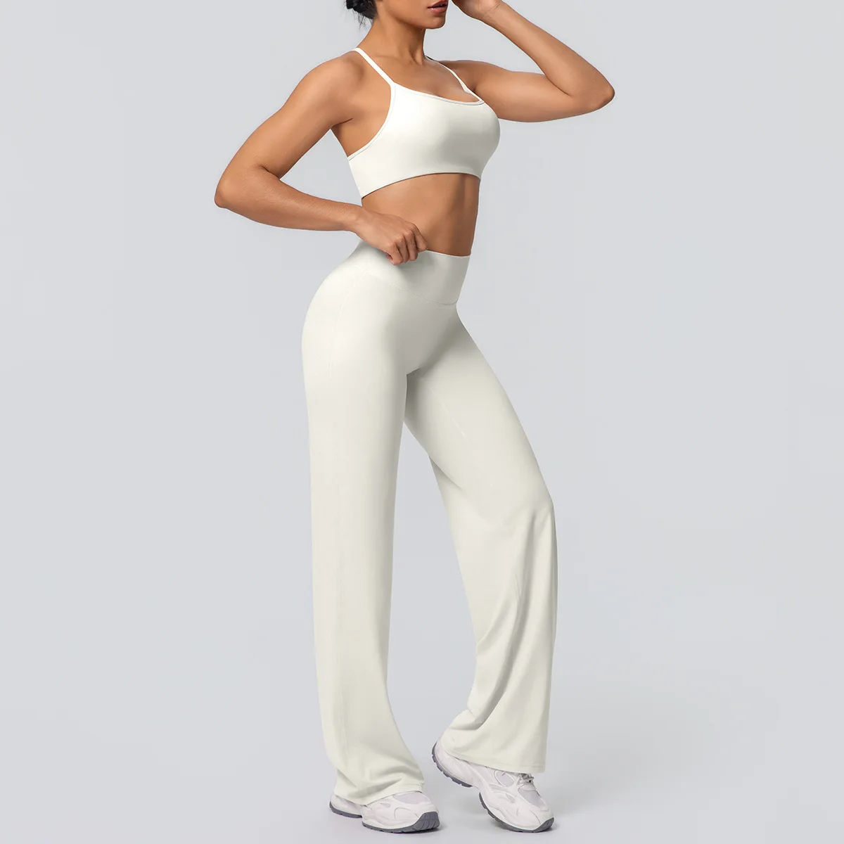 

Seamless Backless 2pc Yoga Set High Waist Hip Lift Straight Leg Sports Pants Fitness Suit Running Workout Gym Women's Sportswear