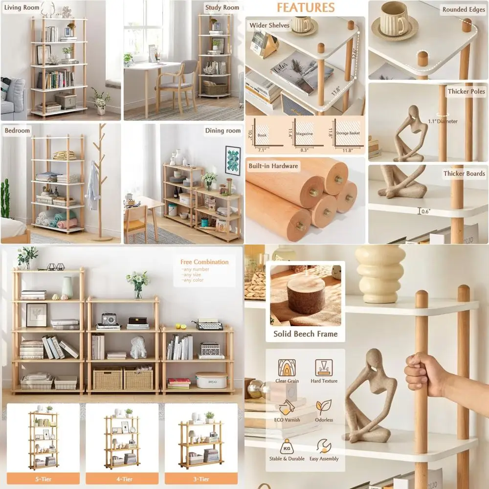 خزانة كتب خشبية مكونة من 4 طبقات - رف كتب حديث مفتوح، رف تخزين قائم بذاته، حامل عرض متعدد الوظائف للمنزل والخارج #1