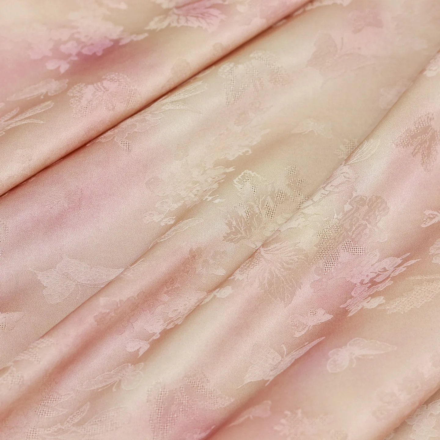 High Quality Peach Xizhao Plant Dyed Silk Jacquard Satin Silkworm Silk Fabric Hanfu Chinese Cheongsam Designer Cloth