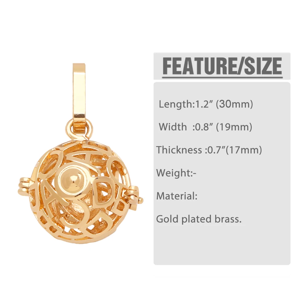 OCESRIO Retro Letter Harmony Ball Chime Bola Necklace Pendant For Pregnancy Copper Gold Plated Wishing Ball Wife Gifts Pdtb405