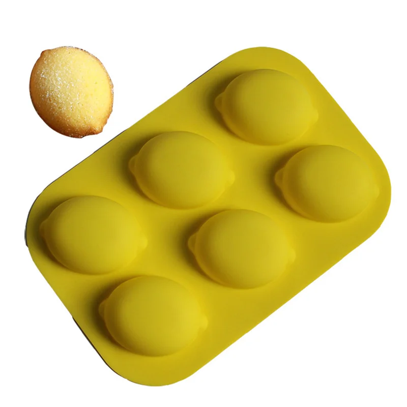 New Arrival 6 Holes Lemon Shape Silicone Cake Mold Mousse Pudding Handmade Soap Chocolate Ice Tray Mold Fruit Series Baking Tool