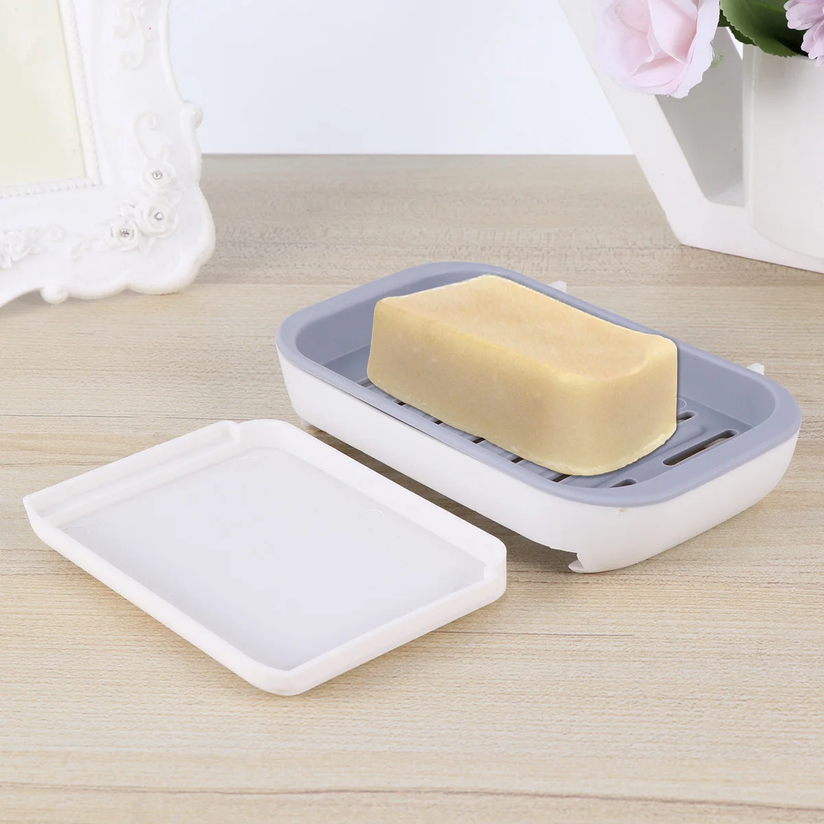 

Wall Mounted Soap Holder Container Suction Cup Tray Hard Plastic Drain Holes Sturdy Ceramic Tile Metal Surface Storage Bathroom