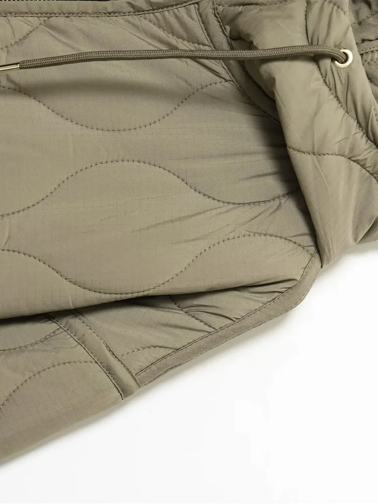 

HH Woman Long Sleeves Drawstring Pocket Decoration Zipper Winter Hooded Cotton Clothes Female Casual Street Style Cotton Jacket