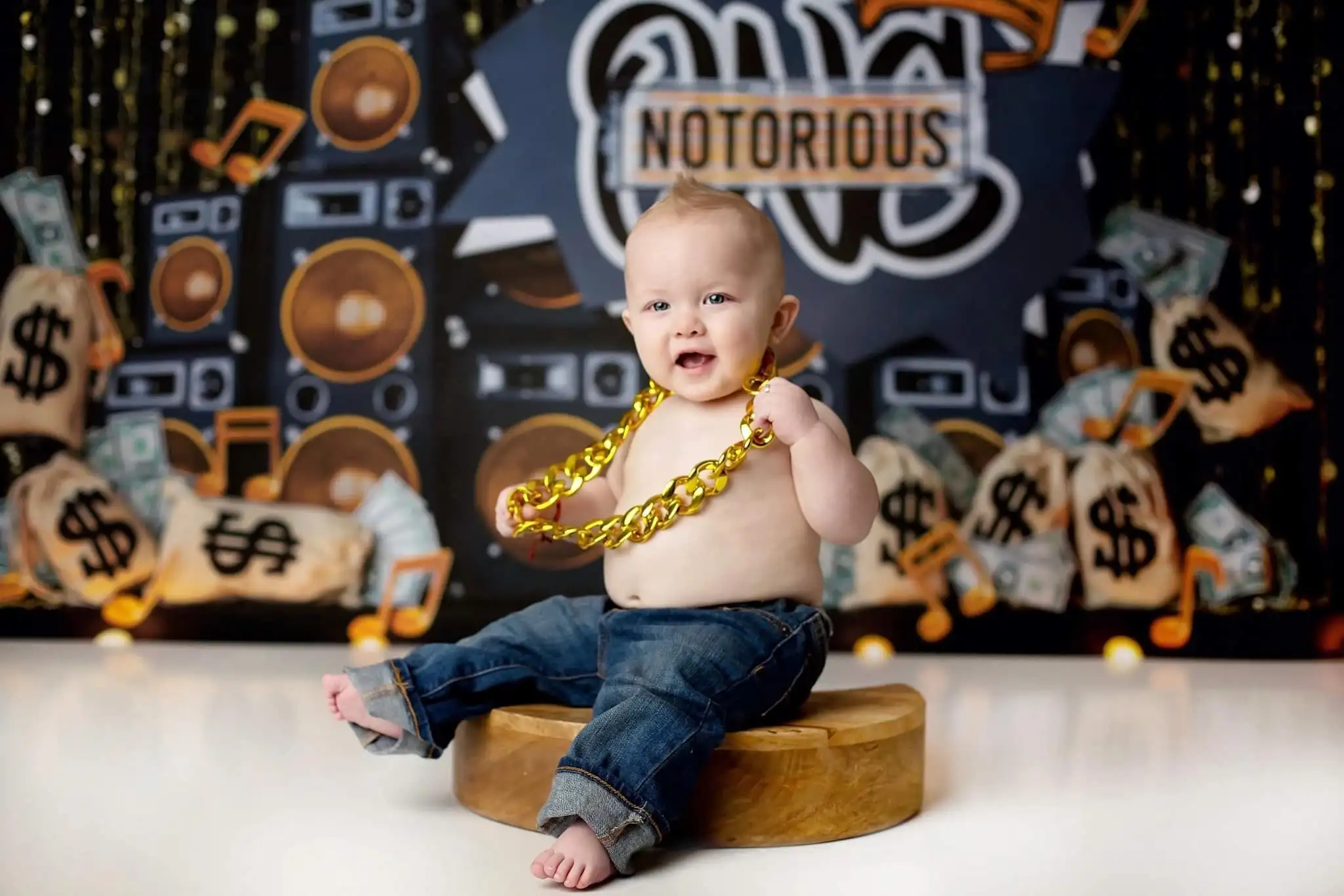 Notorious One Photography Backdrop Kids Baby Cake Smash Photocall Decors Gold Coins Child 1st Birthday Party Backgrounds