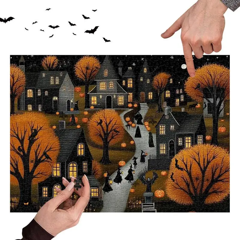 Halloween Puzzles For Kids 1000 Piece Halloween Puzzle For Adults Ghost Pumpkin Hometown Home Decor Interactive Brain Teaser For