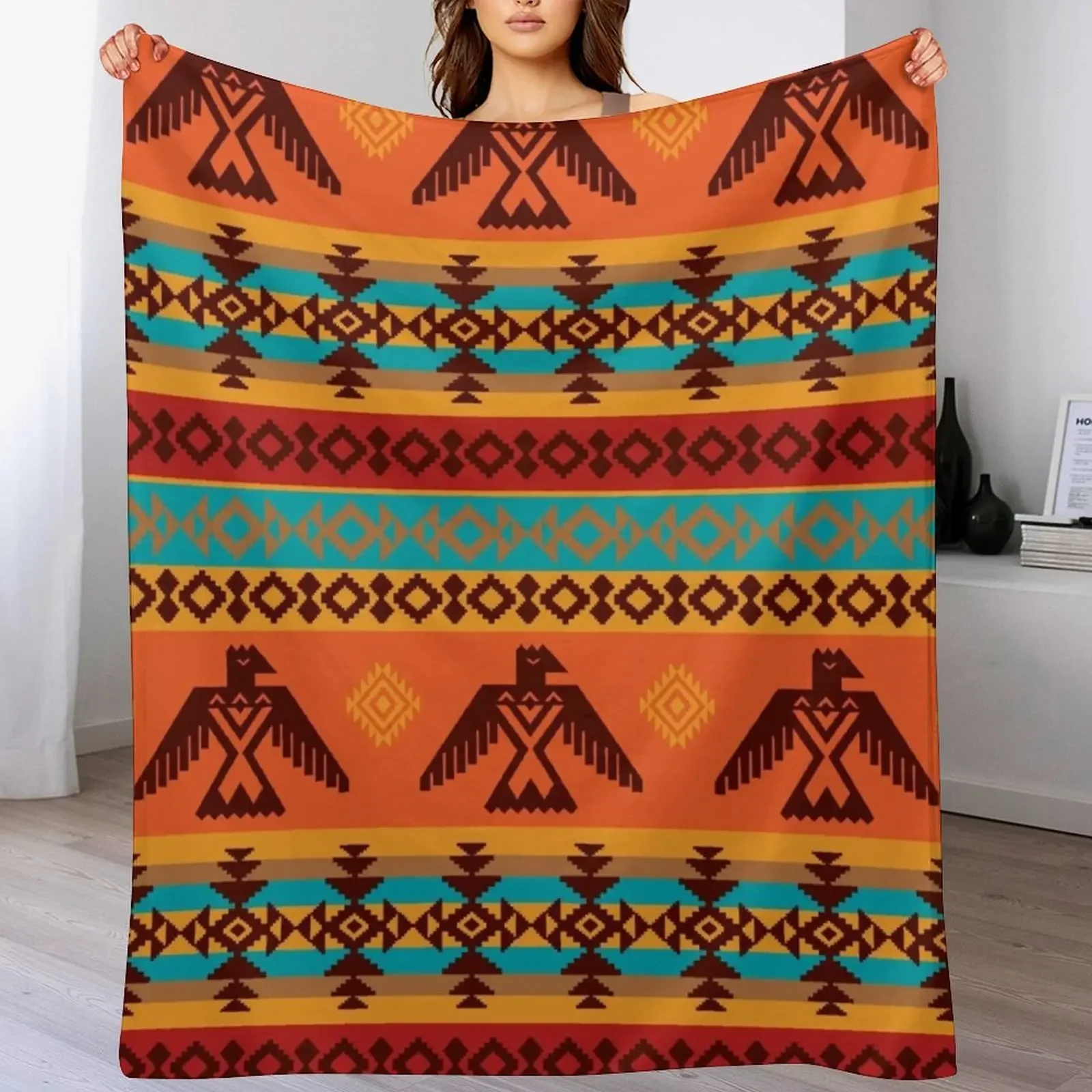 

Native American Indian Thunderbird Pattern Throw Blanket Fuzzy Plush Throw Blanket for Sofa Chair