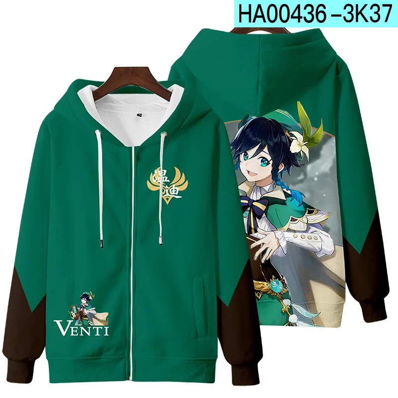 Genshin Impact Cosplay Costume Hu Tao Klee Diluc Venti Keqing Raiden Shogun Kaedehara Kazuha 3D Hoodie Zipper Hooded Sweatshirt