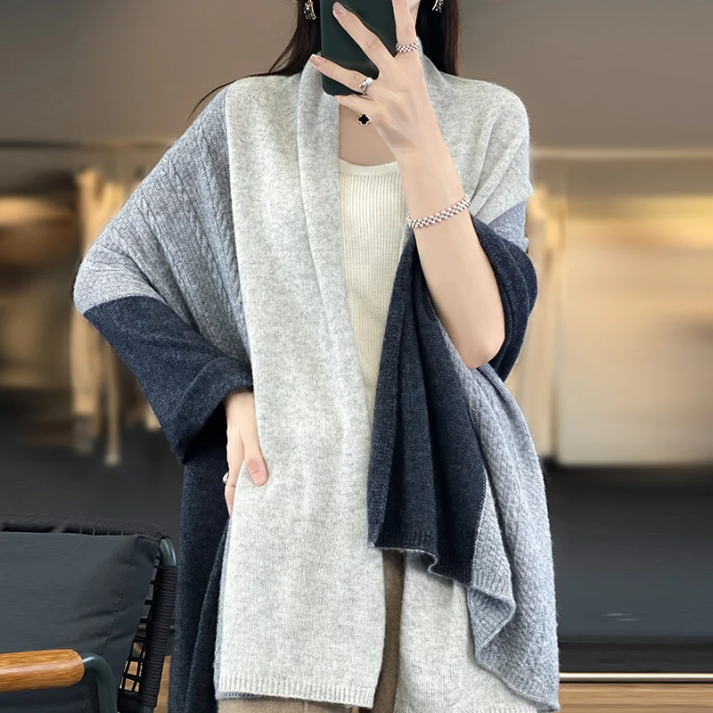 180*70cm Winter Scarf For Women 100% Wool Knit Scarves Patchwork Color Lady Shawl Wrap Fashion Long Female Bandana Head Scarfs