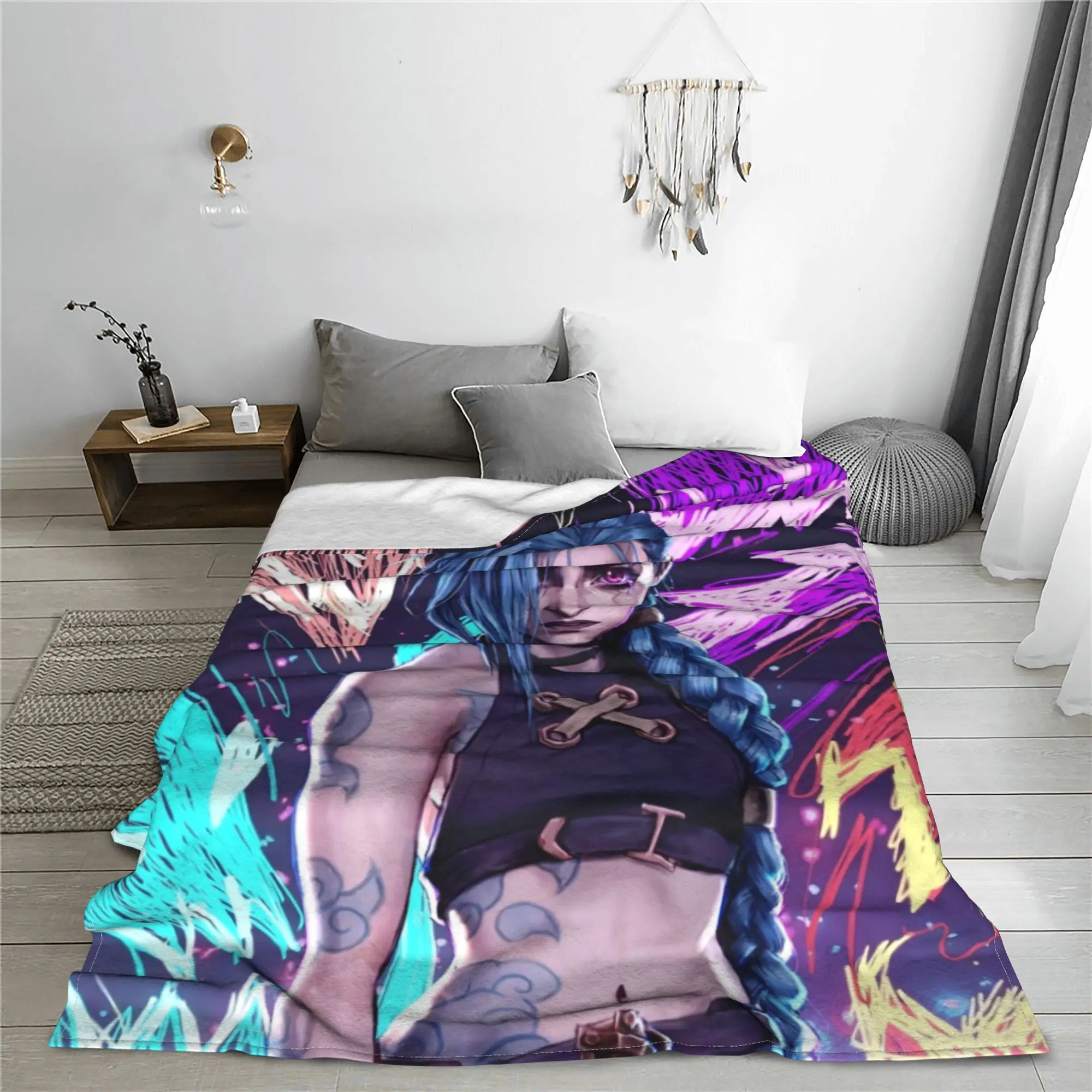 Arcane L-League Anime Legends Blanket Fleece Jinx Graffiti Super Warm Throw Blankets for Outdoor Bed Plush Thin Quilt