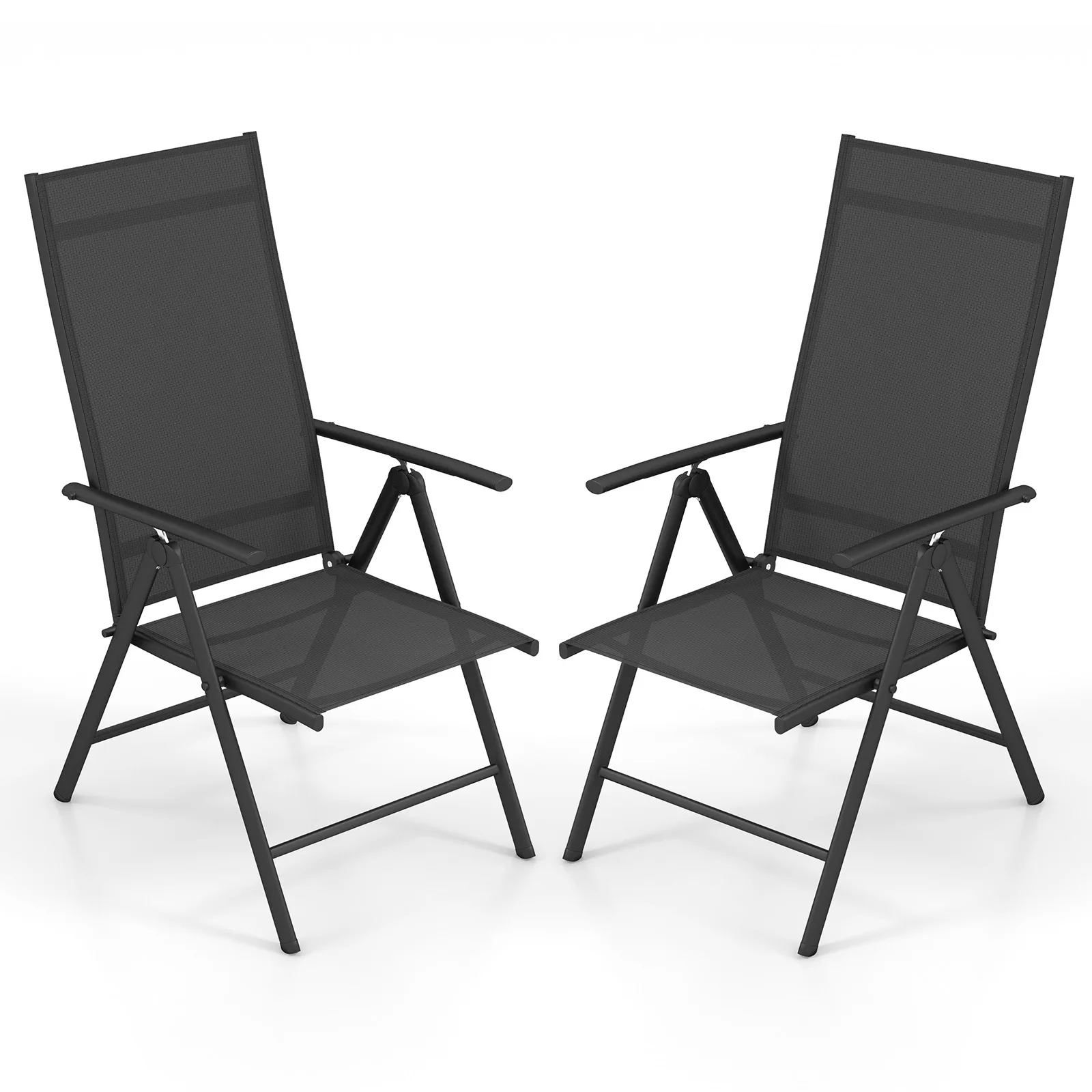 2PCS Patio Folding Dining Chair with 7-Level Adjustable High Backrest for Garden