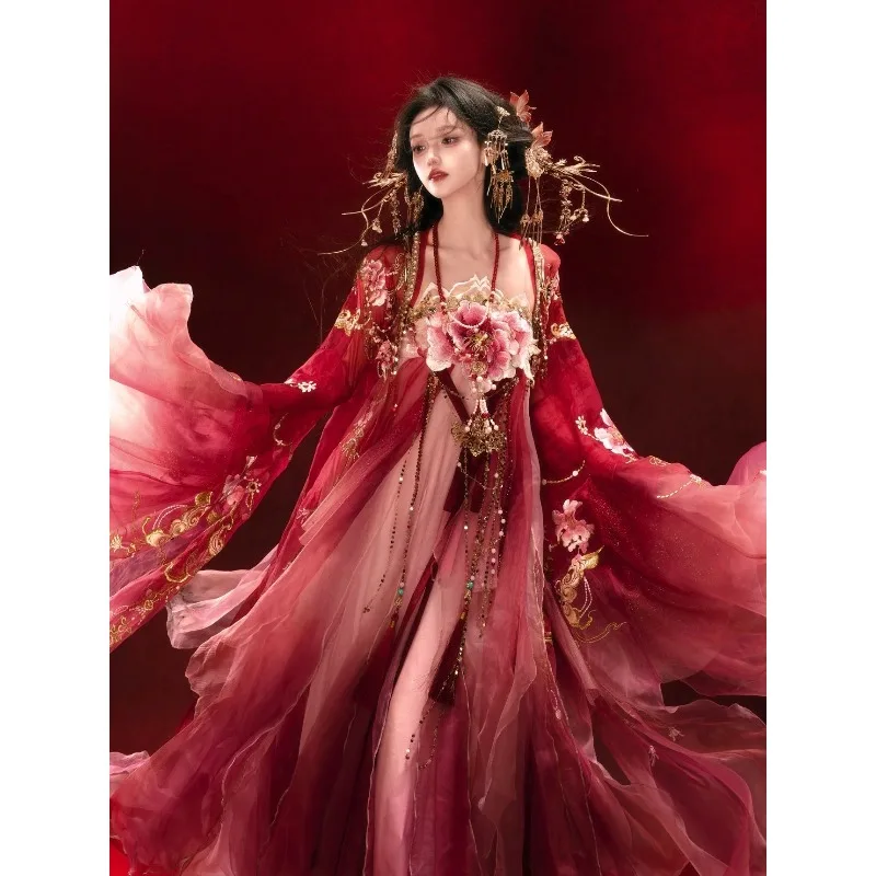 Tang-made Hanfu women, heavy industry embroidered chest-length skirt + large-sleeved shirt, fairy elegant antique suit
