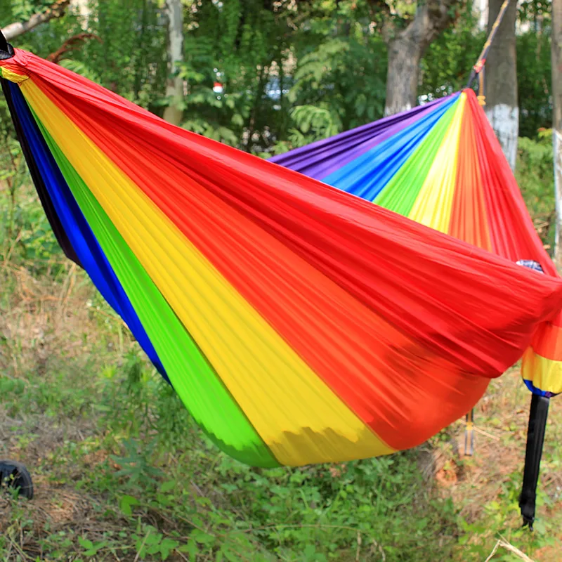 Camping Canvas Hammock 1-2 Person Portable Hammock Outdoor Leisure Sleeping Stripe Hammock Garden Swings Camp Bed Foldable