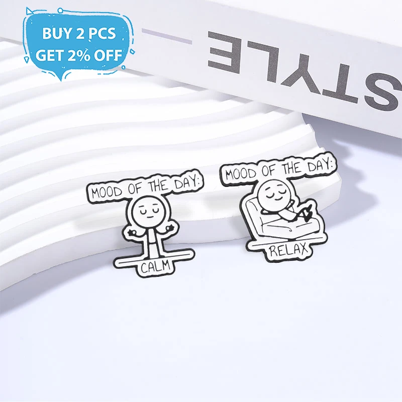 Cute Cartoon Mood Of The Day Badge Relax Calm Enamel Pins Fashion Lapel Metal Brooches Backpack Clothes Jewelry Gift for Friends