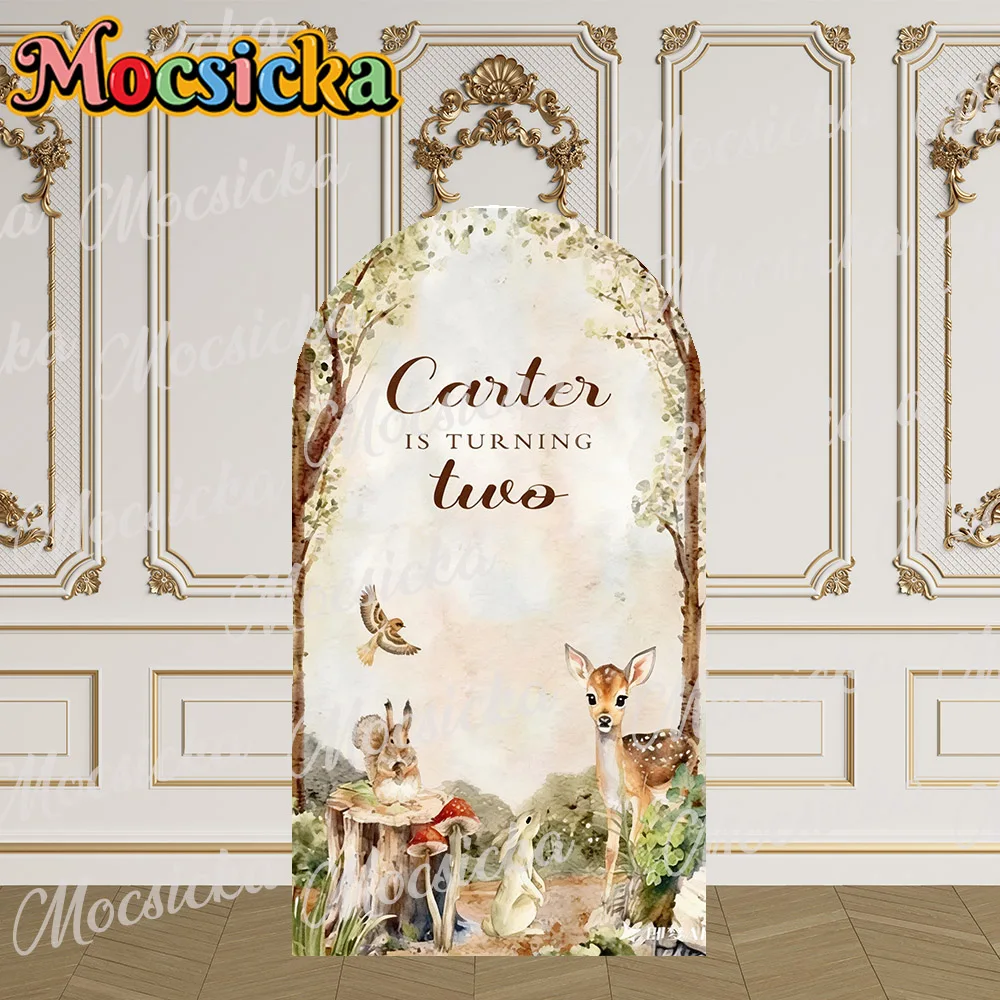 

Mocsicka 2-сторонний чехол для арки, лес, дикая природа, сосновые деревья, украшение, настенный фон для детского душа, реквизит для фото баннера для новорожденных, 1st Party