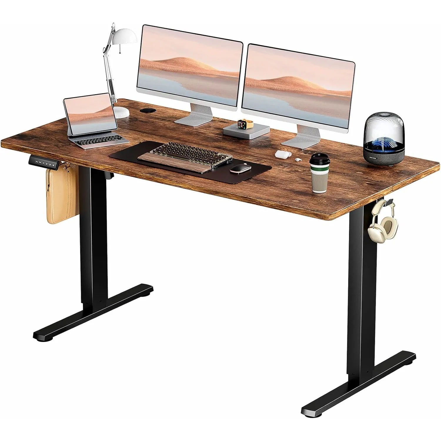 

Standing Desk, Adjustable Height Electric Sit Stand Up Down Computer Table, 55x24 Inch Ergonomic Rising Desks , Brown