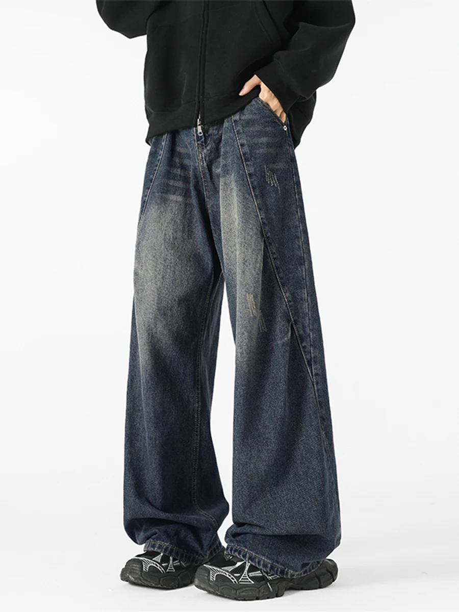 

Мужские джинсы BOYUE в стиле ретро, плиссированные, прямые, свободного кроя, повседневные, универсальные, для осеннего сезона