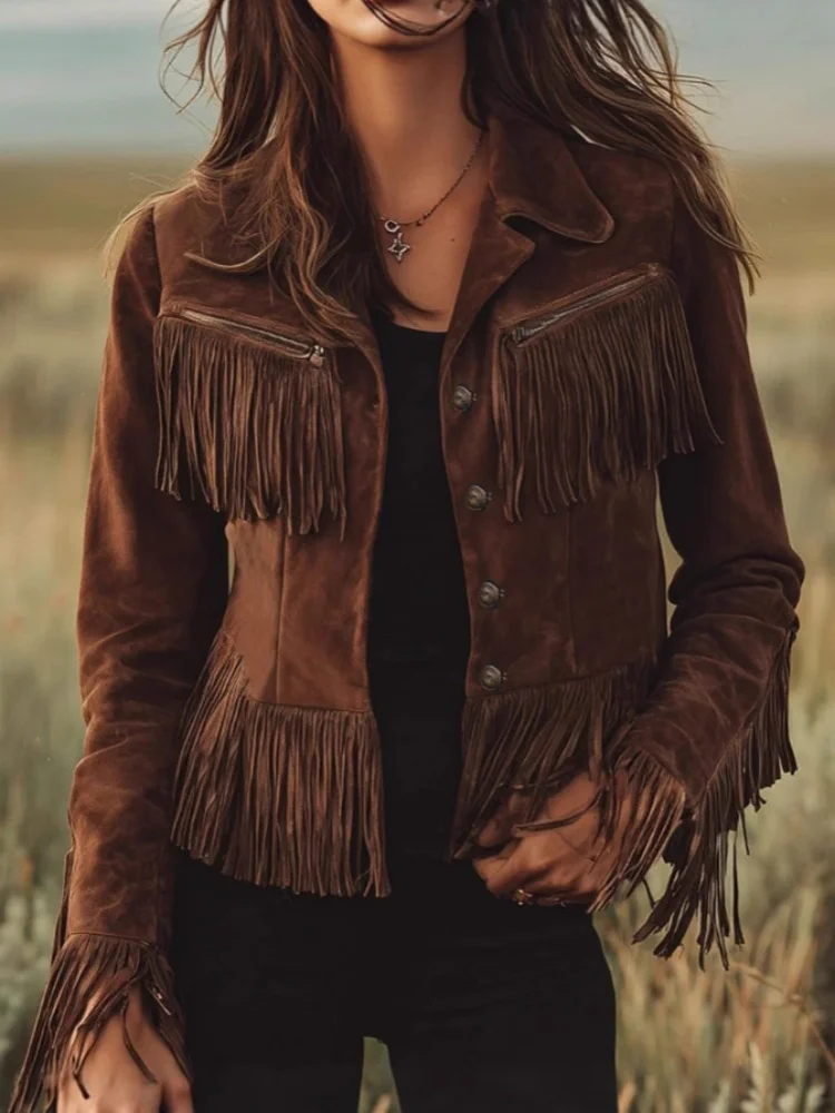 

Весенне-осенняя новая женская тонкая короткая куртка в стиле ретро в западном стиле с бахромой в стиле ретро, уникальное женское пальто для вечеринок