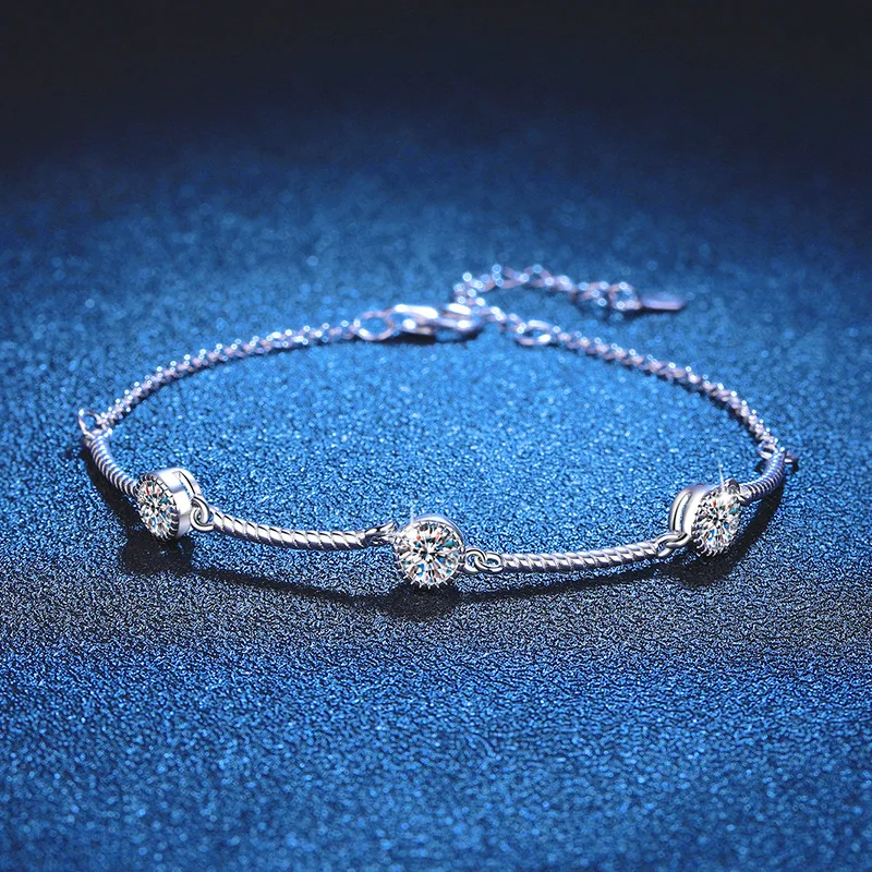 

PT950 Platinum Set with D Color 1.5 Carat Moissanite Bubble Bracelet Adjustable Women's D Color Diamond Bracelet PT950 Imprint