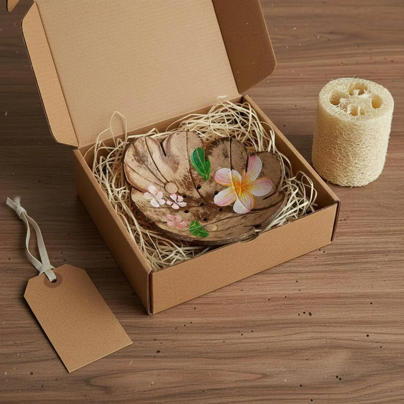 Coconut Shell Soap Dish Handmade Foliage Shape Soap Dish Bathroom Accessory Natural Material Household Storage Drainage Holes