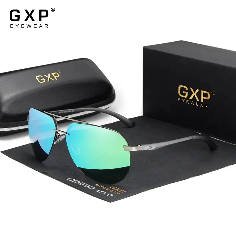 GXP Aluminum Magnesium Polarized Rimless Lens Sunglasses For Men High Definition Retro Women Eyewear Leisure Driving Glasses