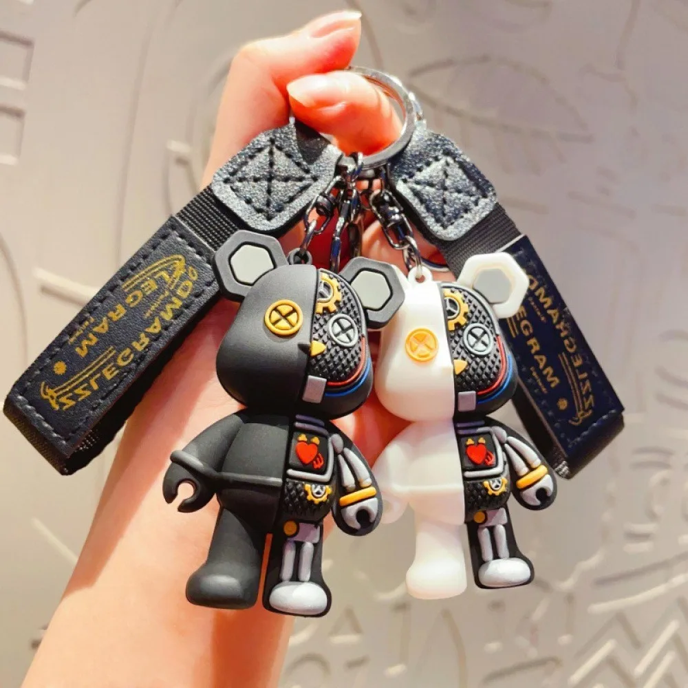 Trendy car keychain pendant for men and women, backpack decoration, cartoon silicone mechanical bear keychain