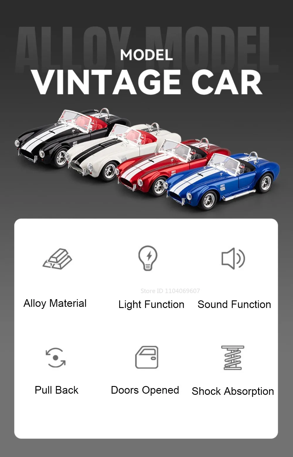 1:24 Viper Cobra Modellspielzeug, Sportwagen, Legierung, Druckguss, Ton, Licht, Türen geöffnet, zurückziehen, exquisite Innensammlung, Supercars – Detail 10