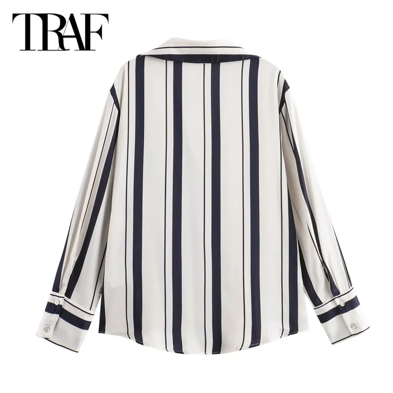 TRAF Women Shirts&Blouses 2024 Spring Summer Autumn Plus Size Long Sleeve Striped Shirts Ladies Fashion Casual Female Blouses