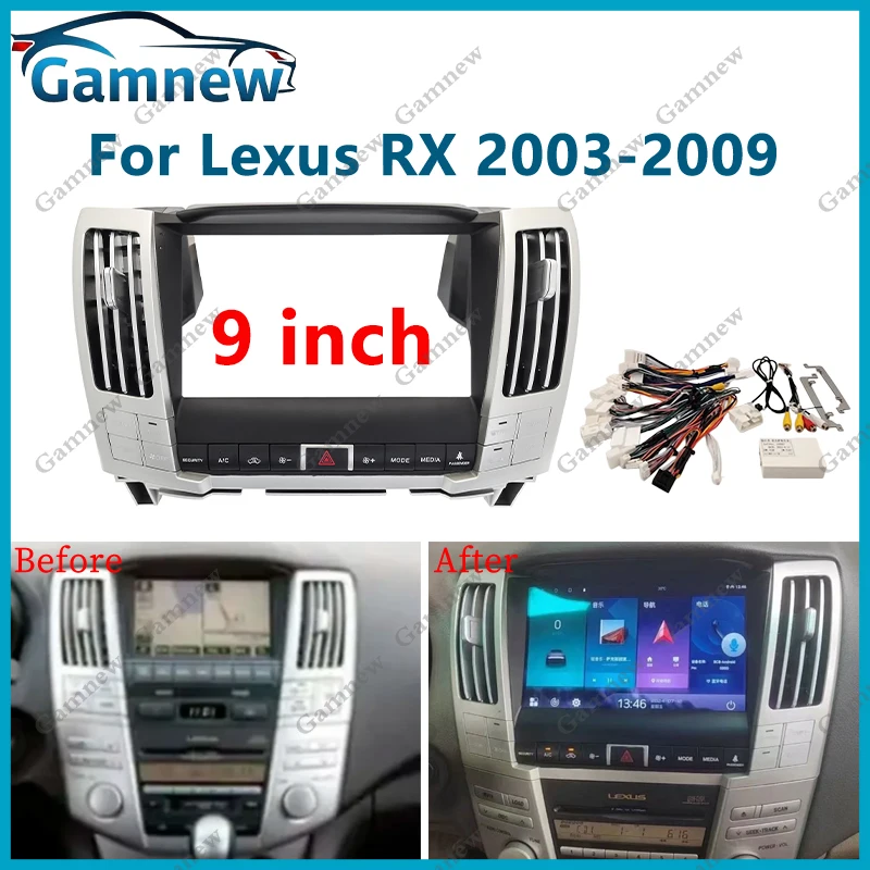 Gamnew 9 Inch Car Stereo Dash Radio Fascia Canbus Box Panel Frame For Toyota Harrier 2003-2012 Lexus RX 2003-2009