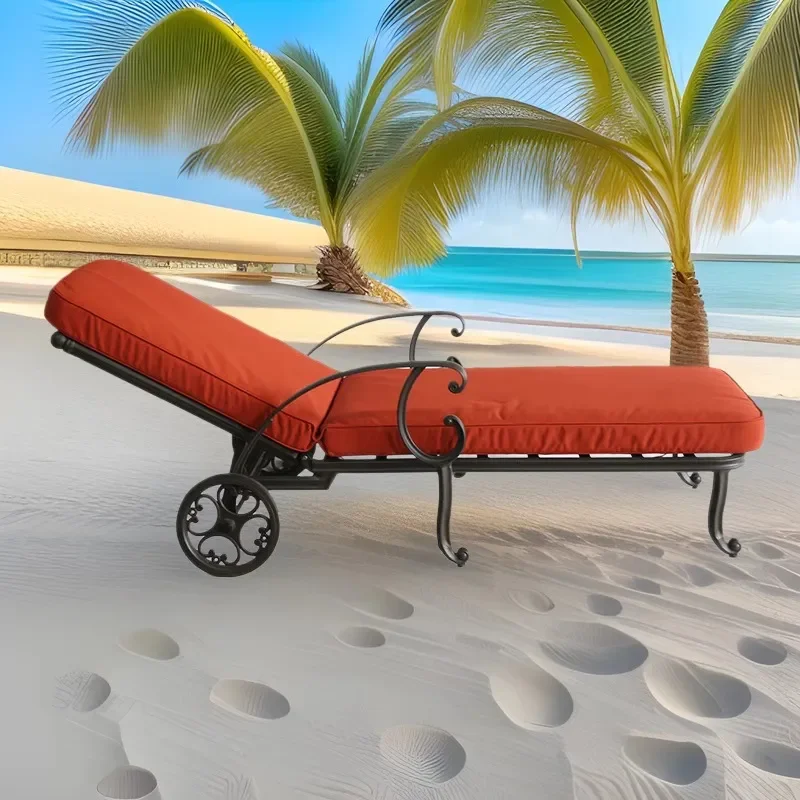 Outdoor Cast Aluminum Beach Chair Garden Villa Hotel Pool Lounger Balcony Recliner
