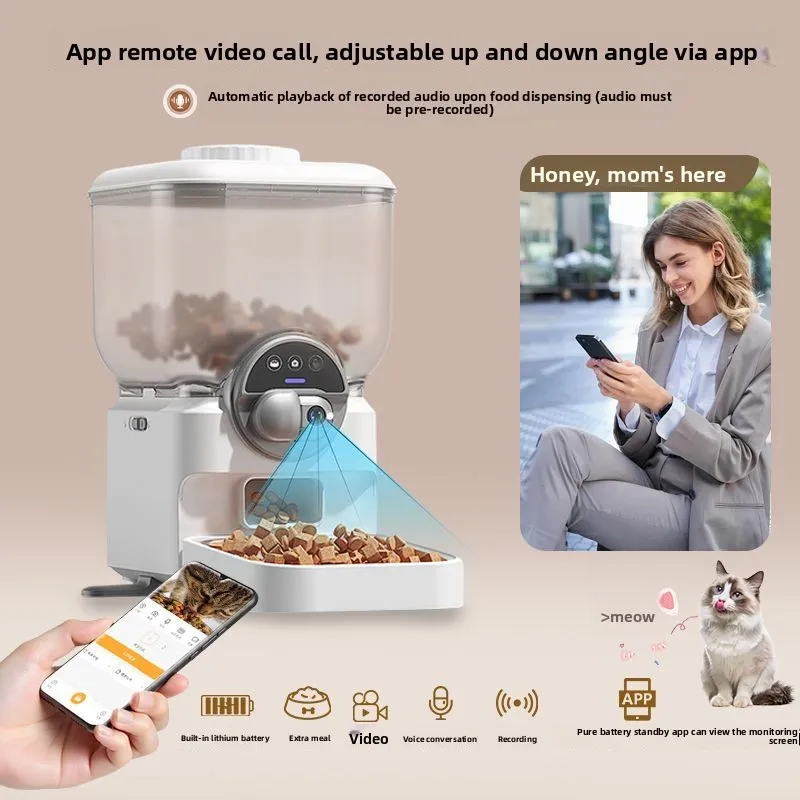 Intelligent visual cat and dog automatic feeder, rechargeable monitoring feeder with pitch timing