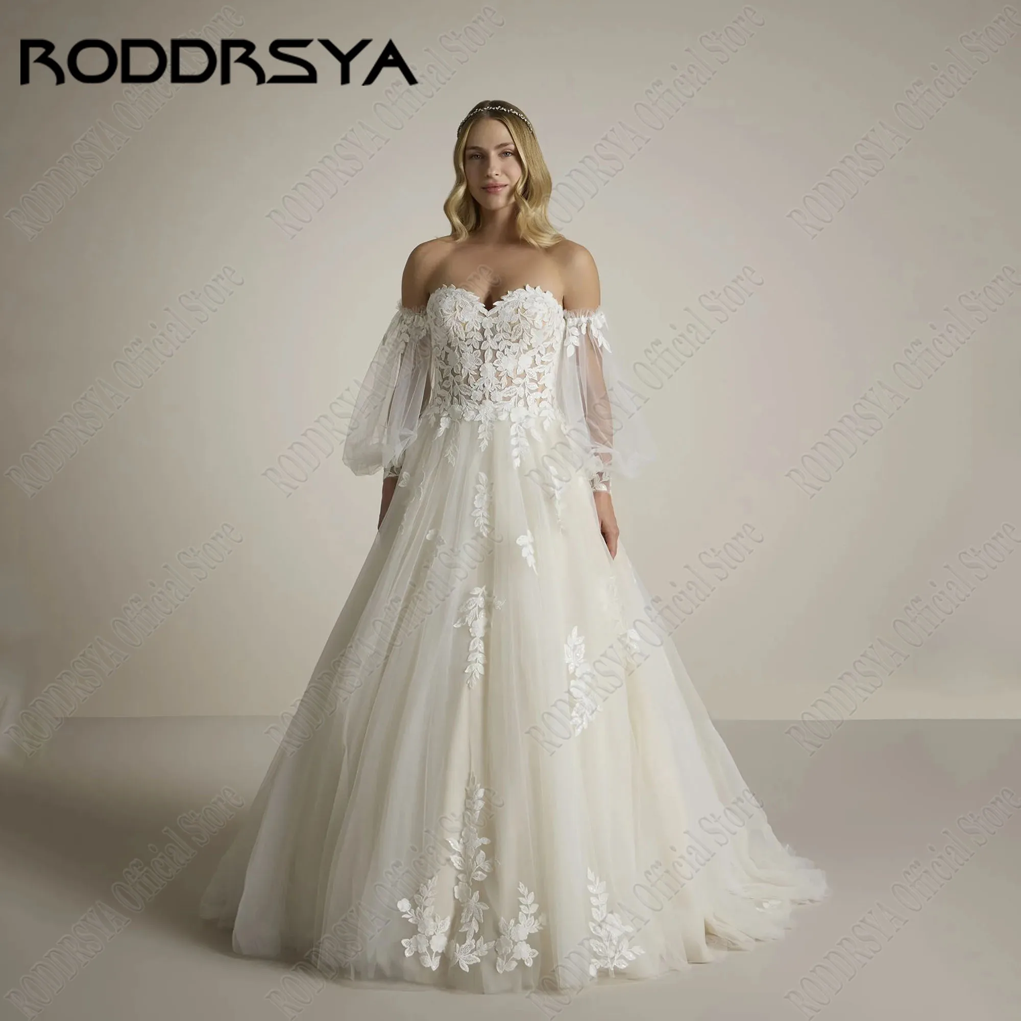 

RODDRSYA Sweetheart Lace Wedding Dress Women A-Line Detachable Sleeves Applique Backless Tulle Bride Gown 2024 vestidos de novia