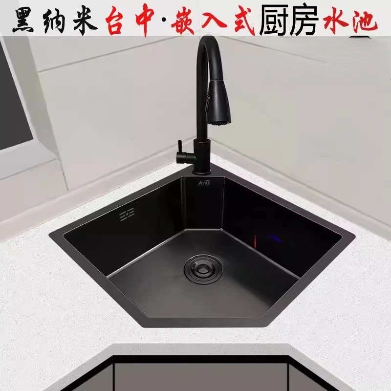 Black gold steel nano handmade corner sink kitchen corner vegetable basin special-shaped sink under the counter sink