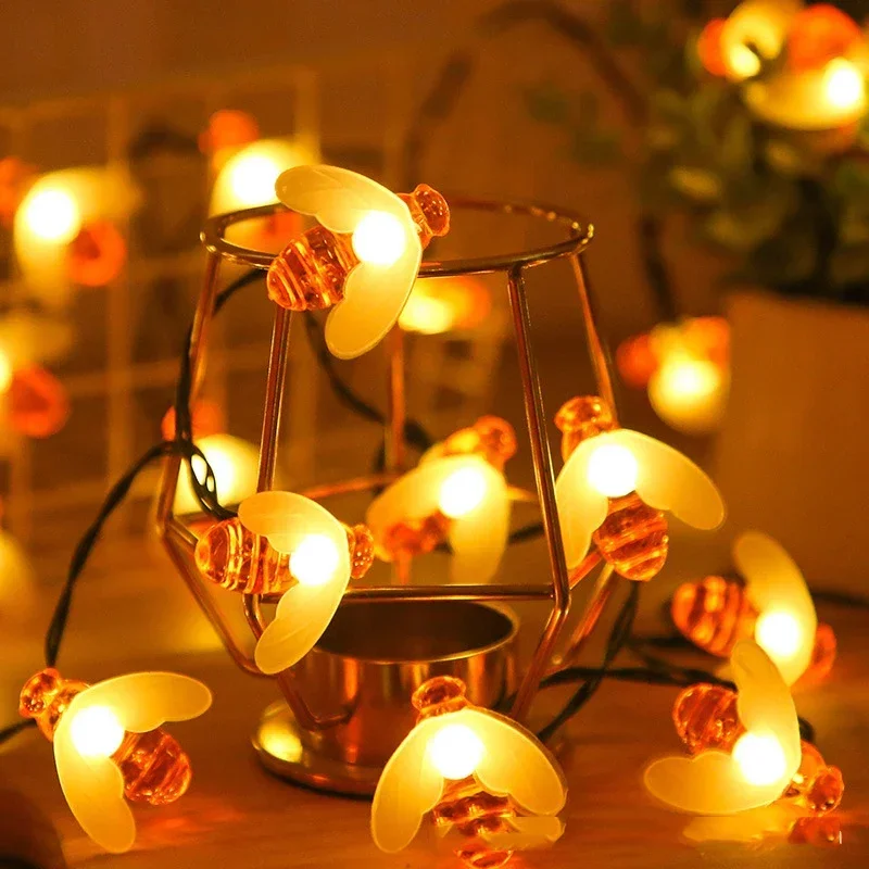 

New Solar Powered Cute Honey Bee Led String Fairy Light 20leds 50leds Bee Outdoor Garden Fence Patio Christmas Garland Lights