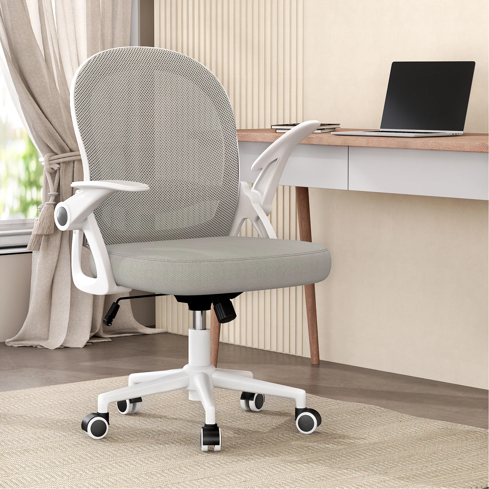 Home Gaming Chair  Ergonomic Mid-Back Mesh Office Chair with Flip-up Armrests Lumbar Support and Swivel Function Computer Chair