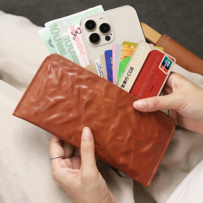 Handmade Purse Men'S Short Vertical Leather Retro Money Clip Female Youth Japanese And Korean Plant Tanned Cow Leather To Do