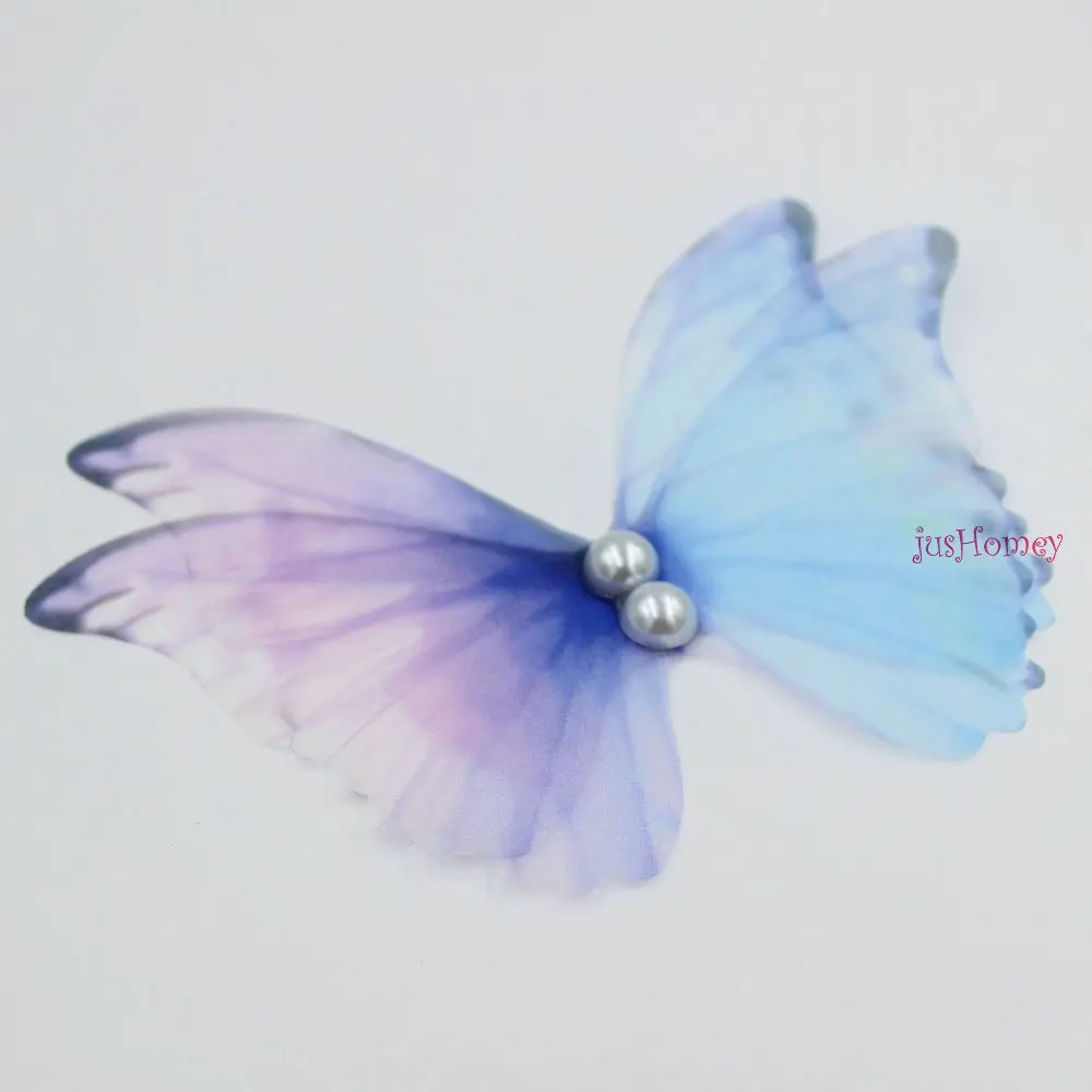 20PCS 11cm Large Butterfly Pink Blue Purple Organza Fabric Butterfly Appliques Translucent for Party Decor, Doll Embellishment