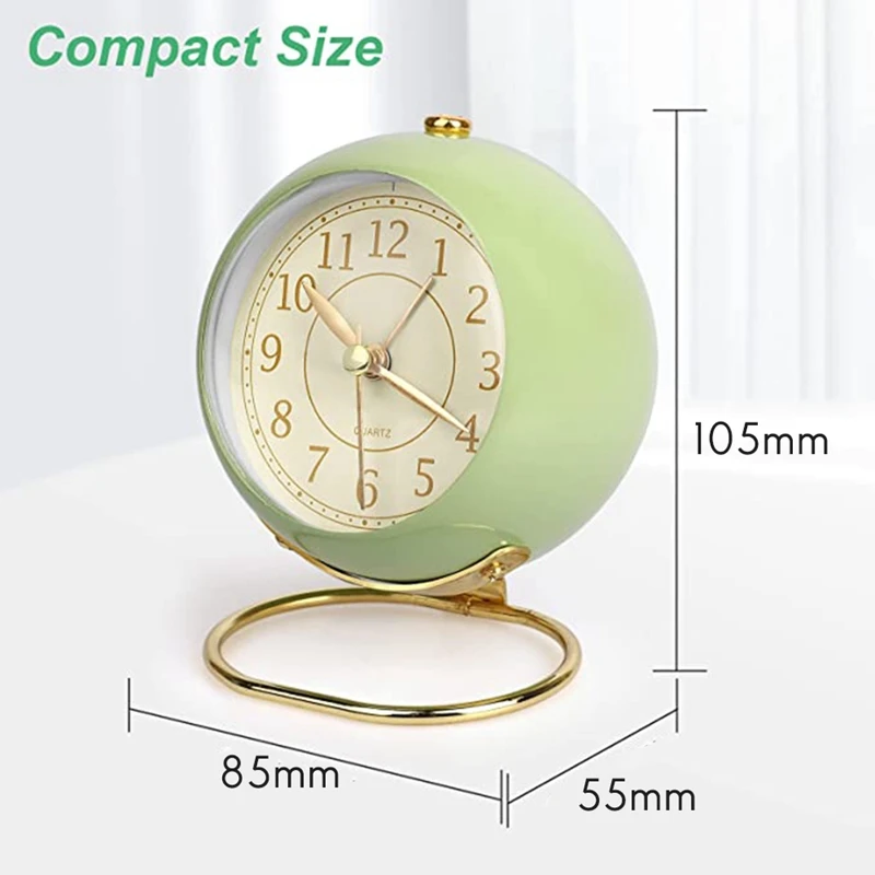 Silent Alarm Clock Bedside Small Table Clock Non Ticking Analogue Retro Alarm Clock With Light Button For Desk Table
