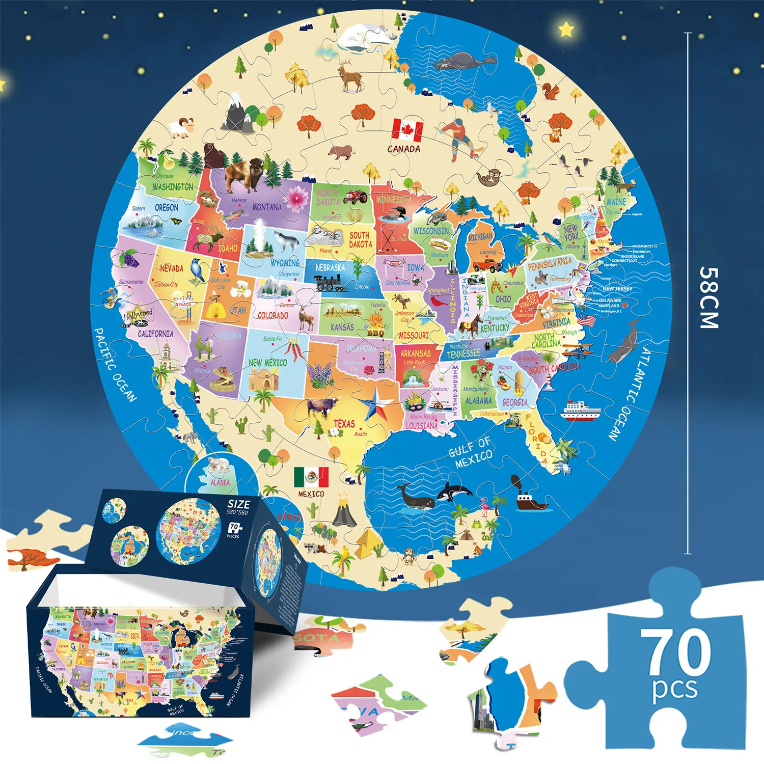 70-delige Amerikaanse kaart legpuzzels voor volwassenen Home Decor Games Family Fun vloerpuzzels Educatief speelgoed voor kinderen