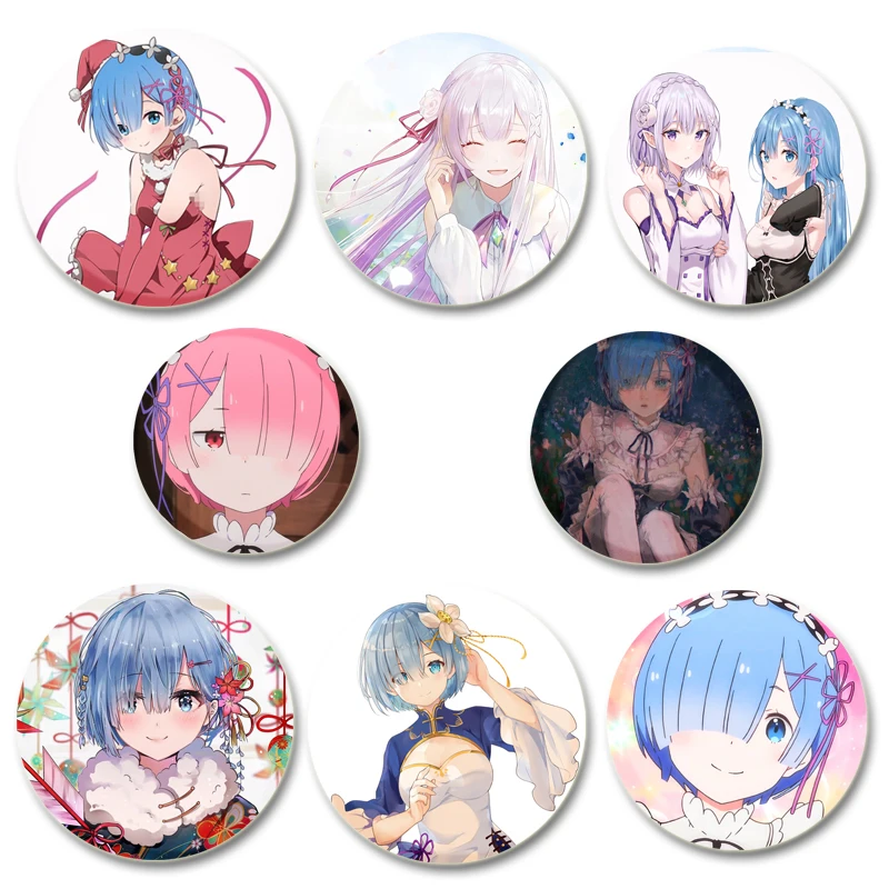 Anime Re:Life in A Different World From Zero Button Pins Cartoon Badge Round DIY Creative Brooches for Backpack Accessories Gift