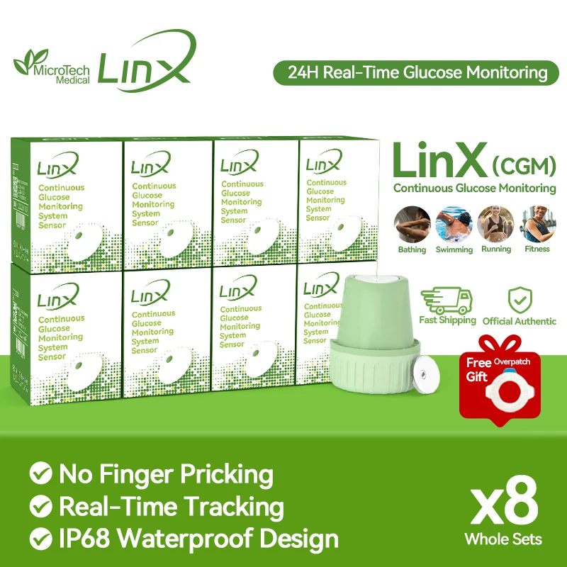 8 Sets de Sistema de Monitoreo de Glucosa en Sangre MicroTech LinX CGM, Kit de Gestión de Diabetes sin Pinchazos en el Dedo